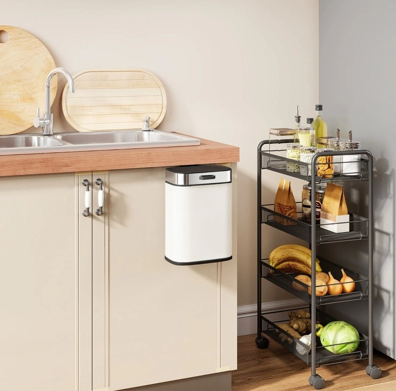 Pattumiera ULEVR 5 L in acciaio inox color crema, da appoggio o da appendere, con coperchio e secchio interno