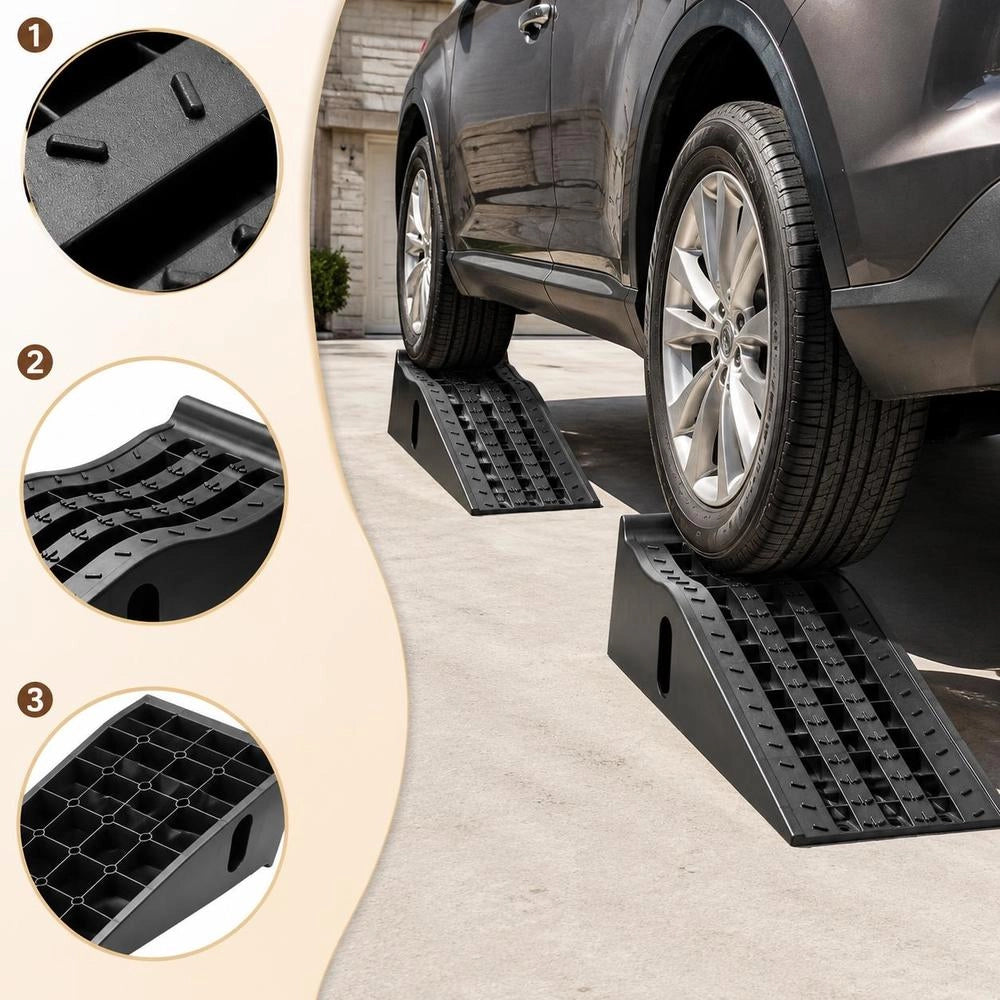 Car Ramps, 2 Pcs., 155 Mm Lifting Height, Portable Car Service Ramps For Garage Maintenance, Oil Changes, And Truck Repairs, 1474 Kg Load Capacity (per Ramp), Black