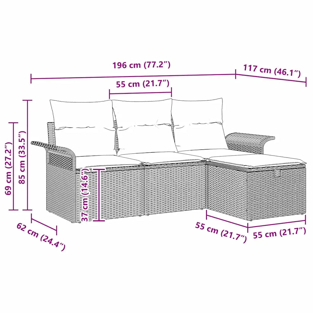 Set Divano da Giardino con cuscino 4 pcs Nero polyrattan 3358852
