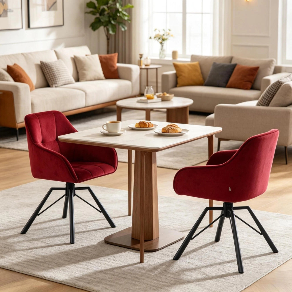 SEDIA girevole 360° con braccioli velluto rosso vino Set da 2 pezzi