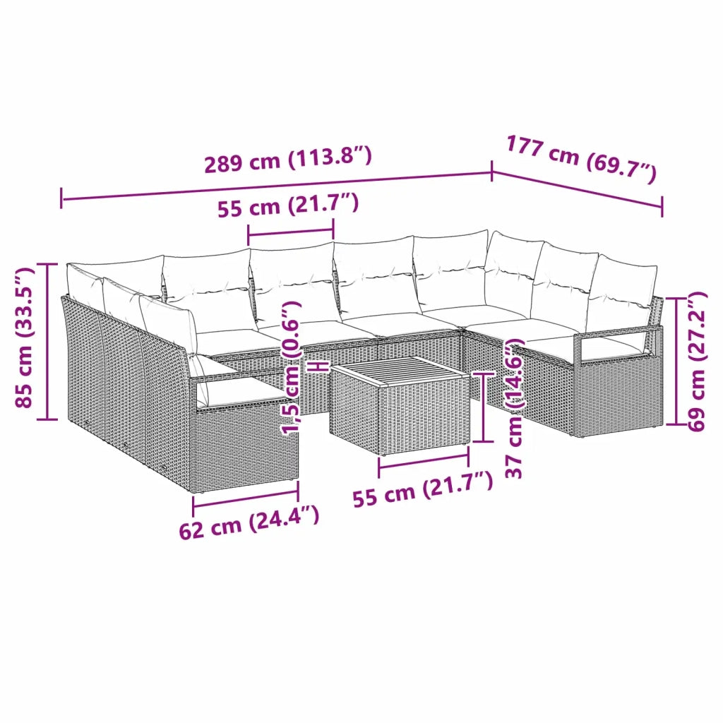 Set Divano da Giardino con cuscino 10 pcs Nero polyrattan 3347753