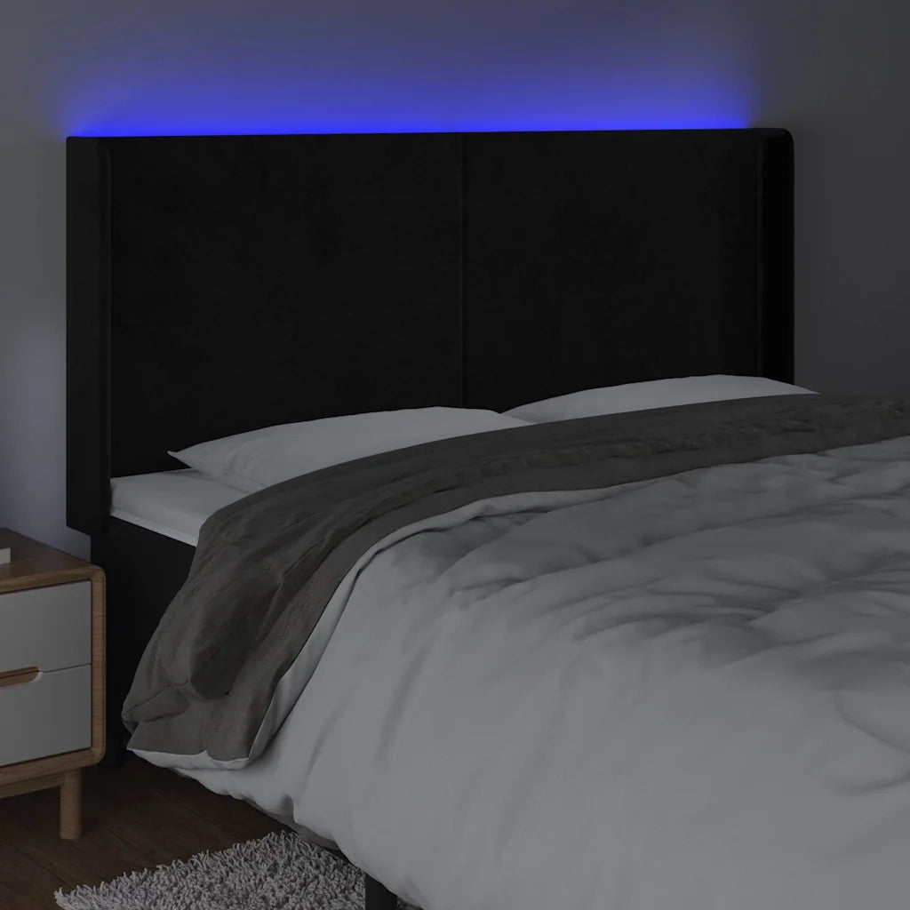 Testiera a LED Nera 203x16x118/128 cm in Velluto 3123836