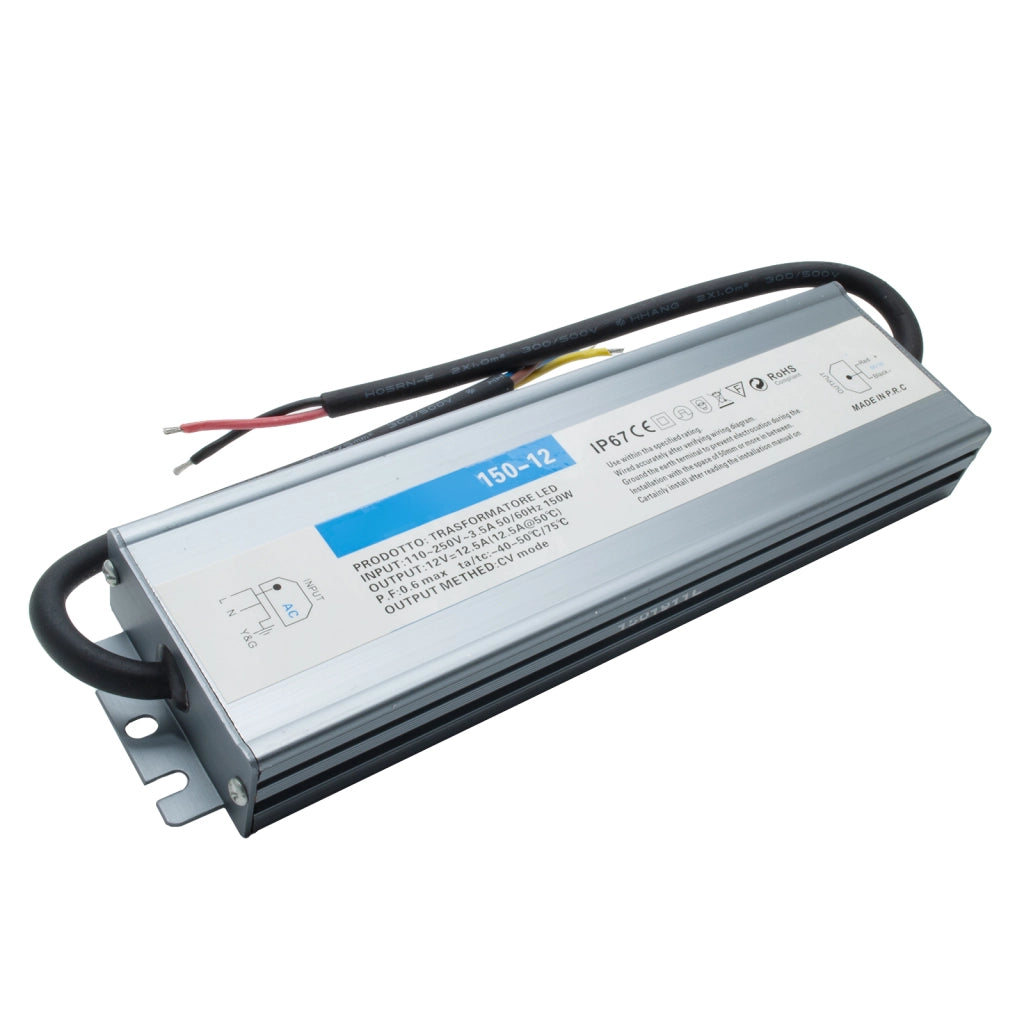 Alimentatore 150W IP67 trasformatore impermeabile in 230V out 12V dc 12.5A strisce luci LED telecamere DVR