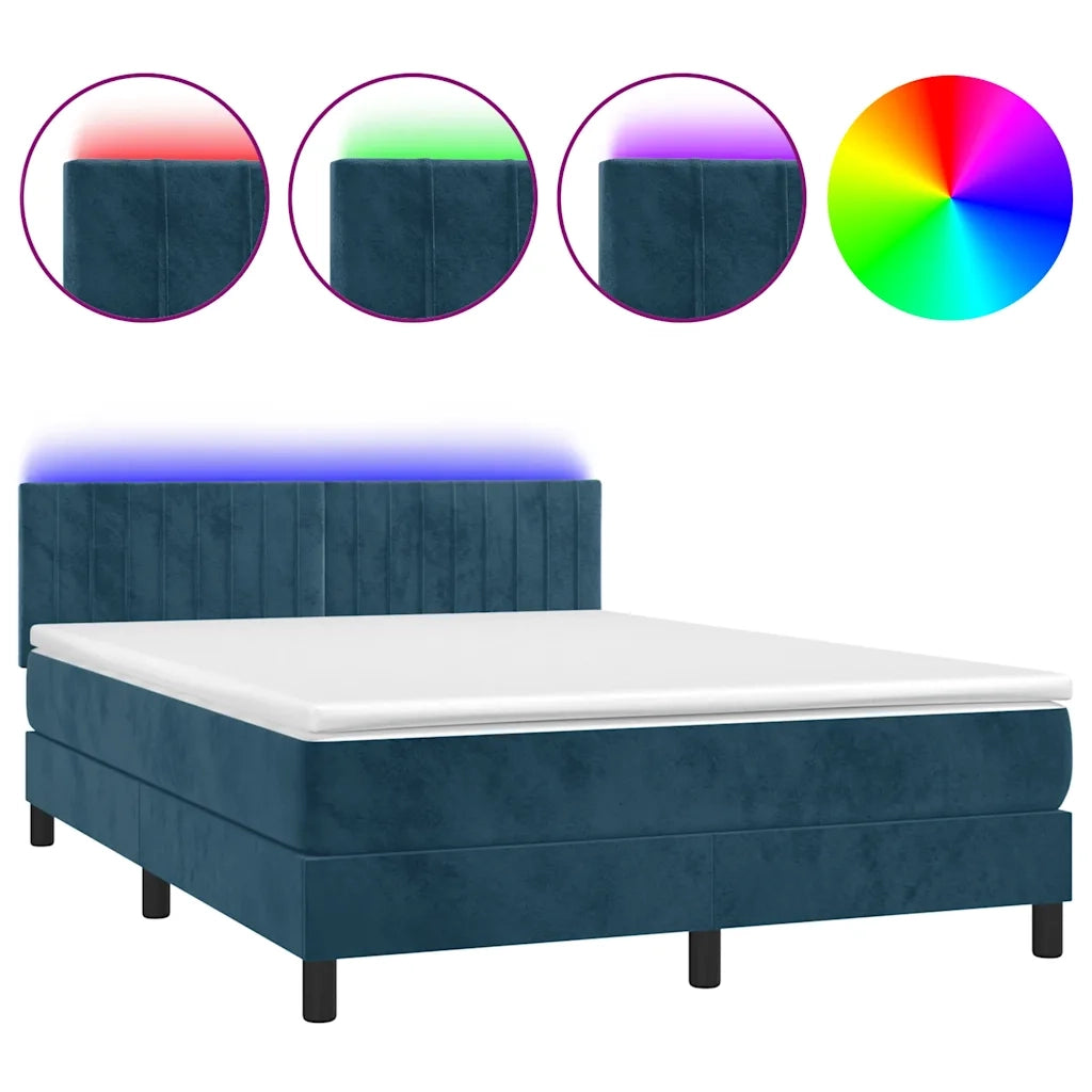 Letto a Molle con Materasso e LED Blu Scuro 140x200 cm 3134529