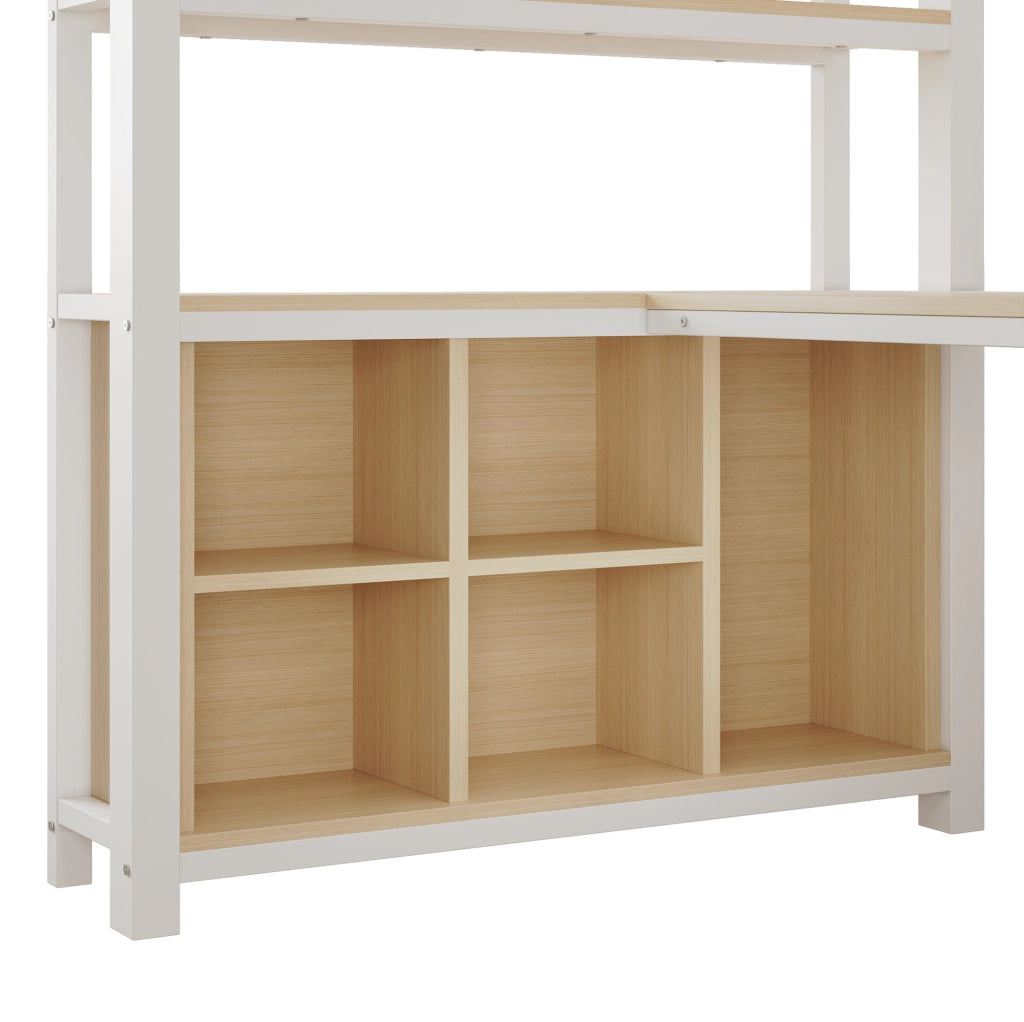 Letto a soppalco 90x200 cm con scrivania, appendiabiti e ripiani bianco