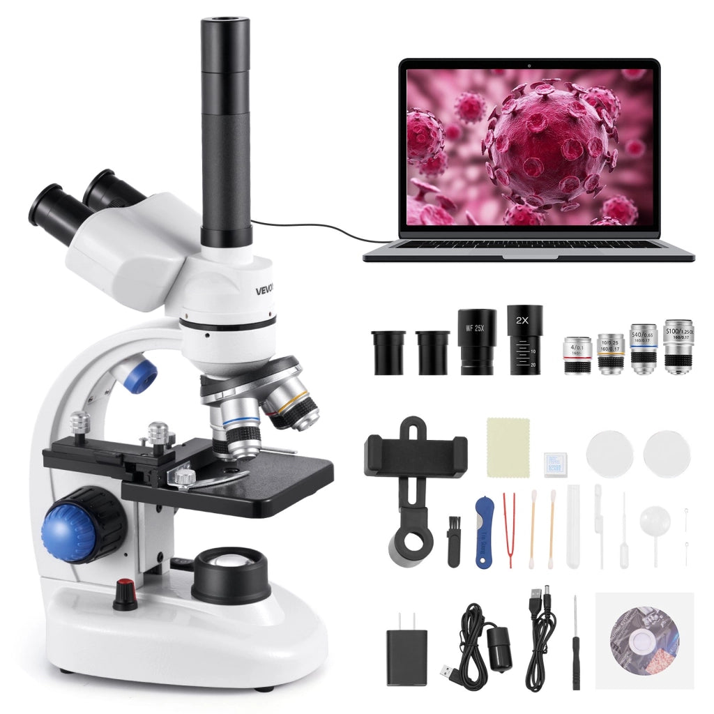 Kit Microscopio Trinoculare Composto 40-5000X H-33A in Lega di Alluminio con LED per Laboratorio e Fai da Te