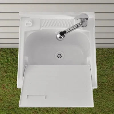 Mobile lavatoio Olimpo da esterno bianco con vasca asse e kit scarico