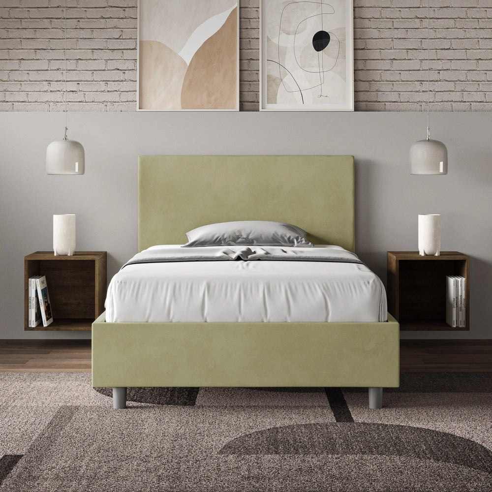 Letto 1 Piazza e Mezzo 130x190 cm con Rete e Contenitore Adele Tè Verde