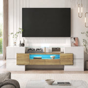 Mobile TV 145 cm con LED multicolore, 6 ante e 2 cassetti bianco e oro