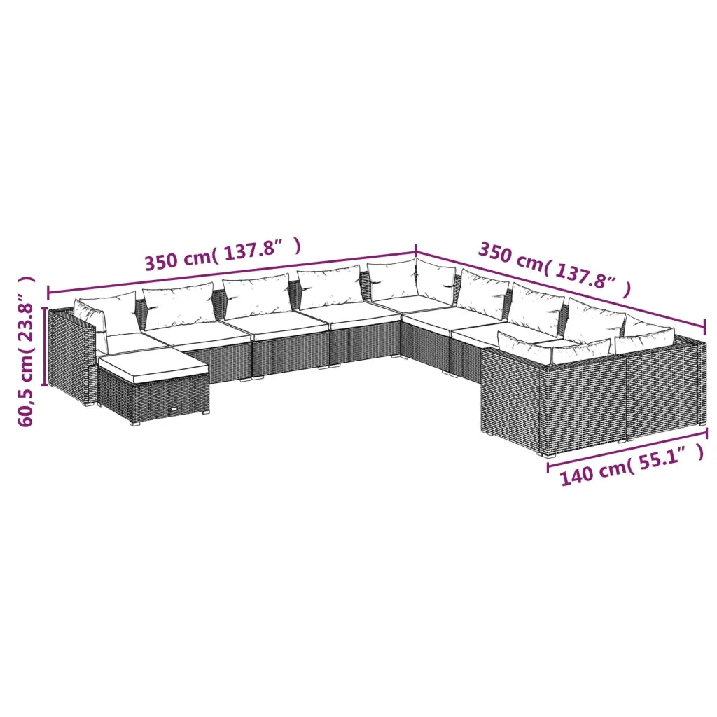 Set Divani da Giardino 11 pz con Cuscini in Polyrattan Marrone 3102707