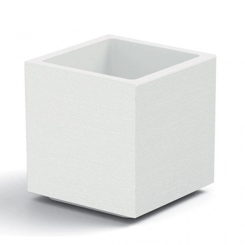 VASO FIORIERA QUADRATO CUBO MATHERIA IN PLASTICA CON RUOTE 40 CM MODERNO Colore: Bianco