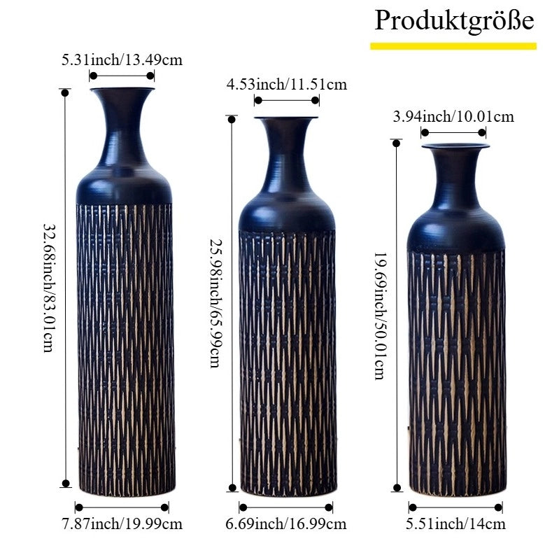 VASI DA TERRA Set da 3 pezzi 50/66/83 cm Metallo Nero