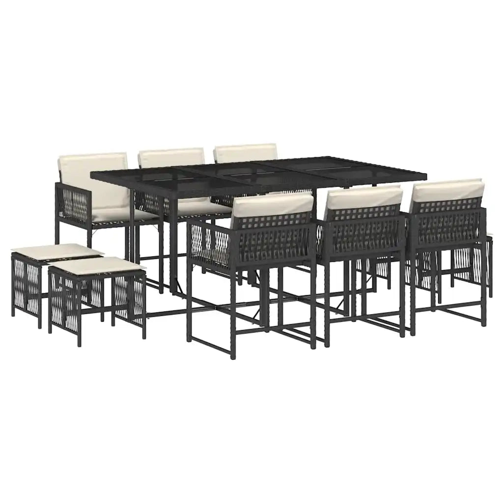 Set da Pranzo da Giardino 11 pz con Cuscini in Polyrattan Nero 3211506