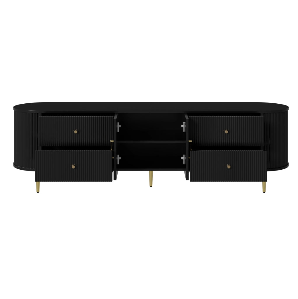Mobile TV 180x40x38 cm con cassetti e ante ondulate in MDF nero