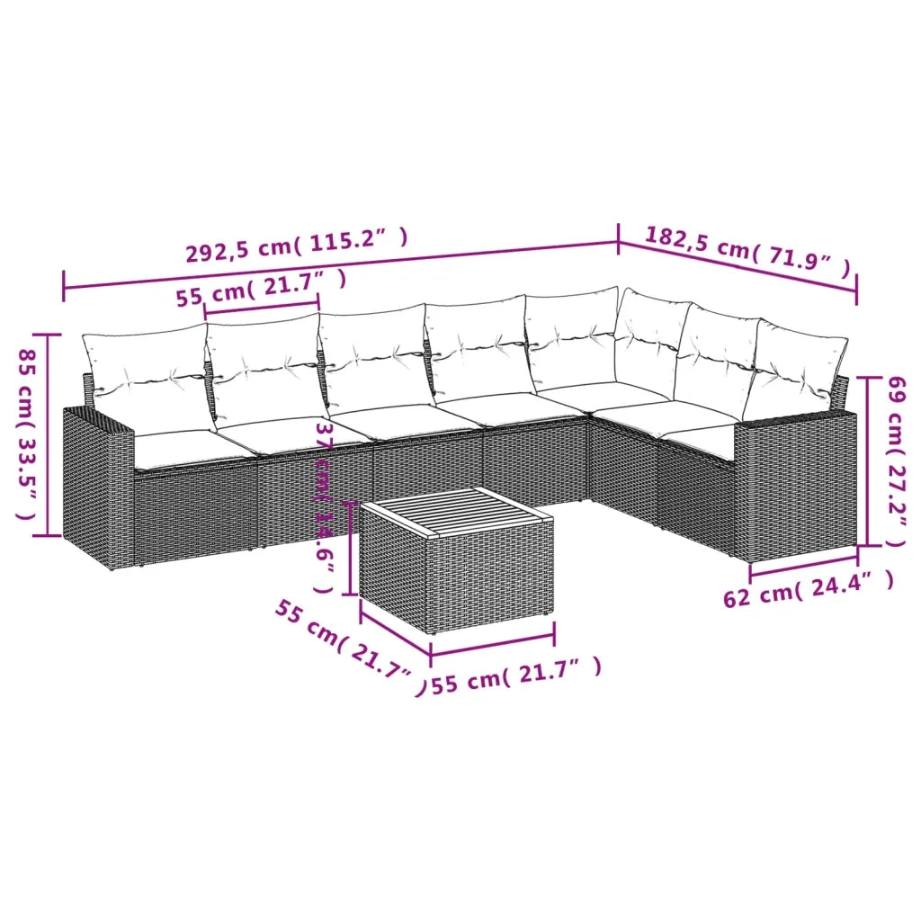 Set Divano da Giardino 8 pz con Cuscini Grigio in Polyrattan 3256487