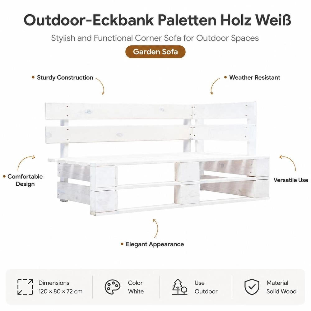 Outdoor Corner Bench, Pallet Wood, White