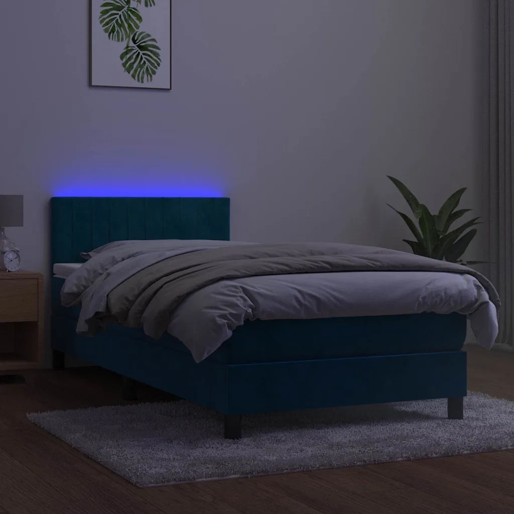 Letto a Molle con Materasso e LED Blu Scuro 100x200 cm 3134511