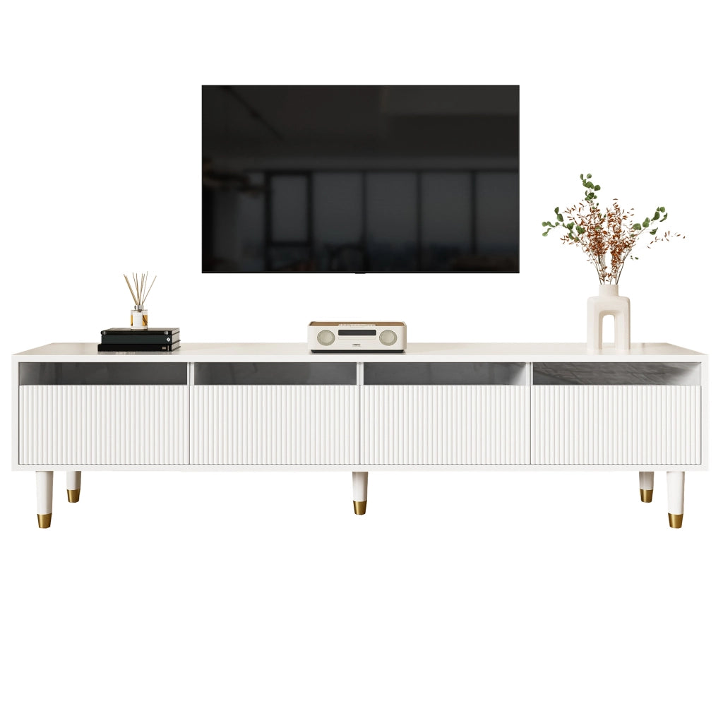 Mobile TV 178x35x45 cm con 4 cassetti e passacavi in MDF bianco