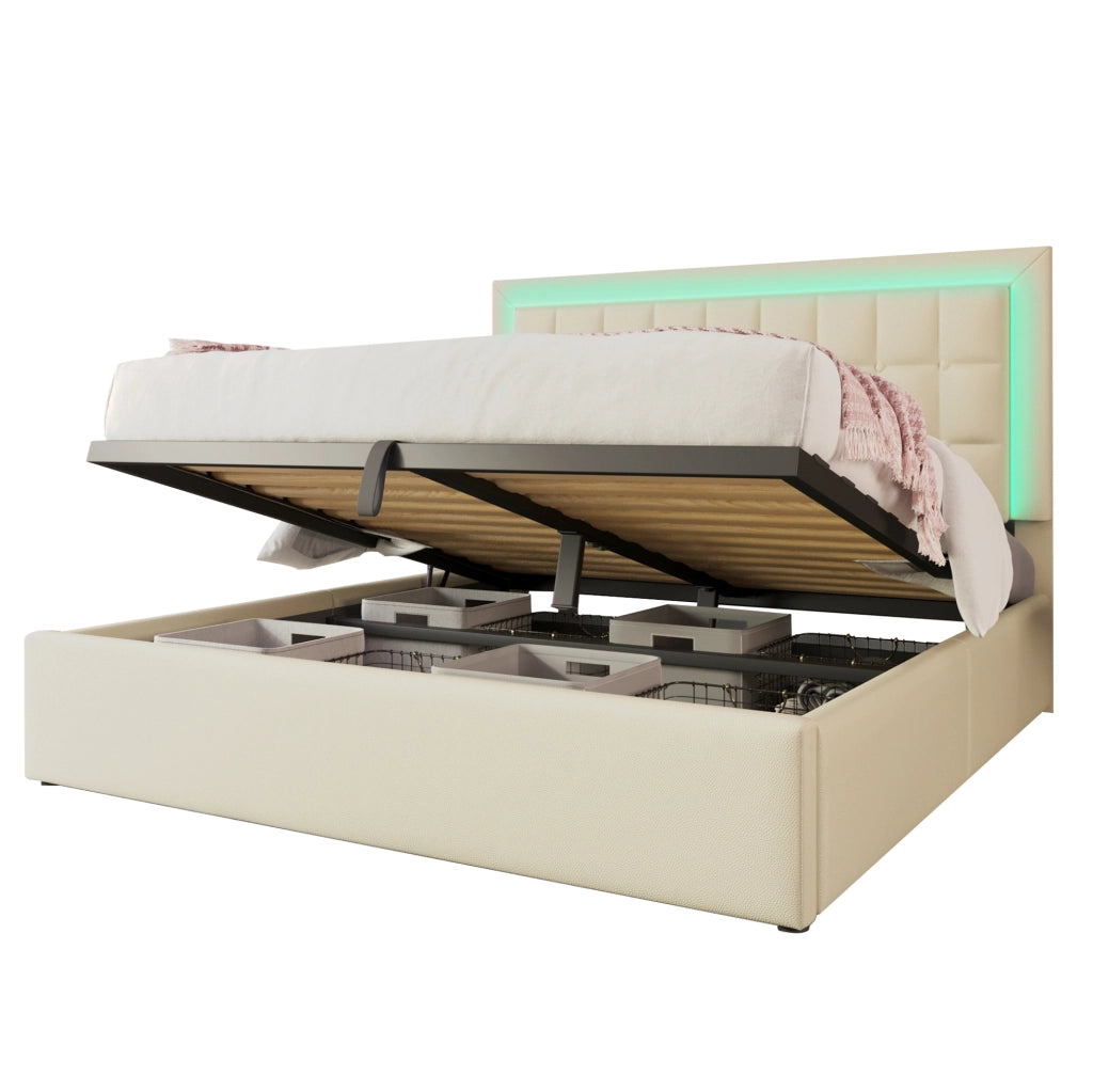 Letto matrimoniale contenitore 180x200 cm con LED e rete a doghe