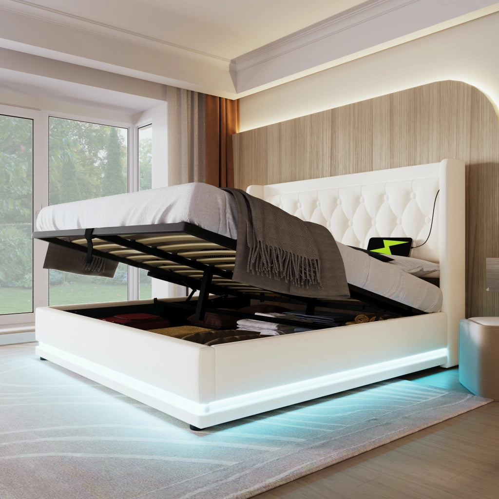 Letto matrimoniale contenitore 180x200 cm bianco in PU