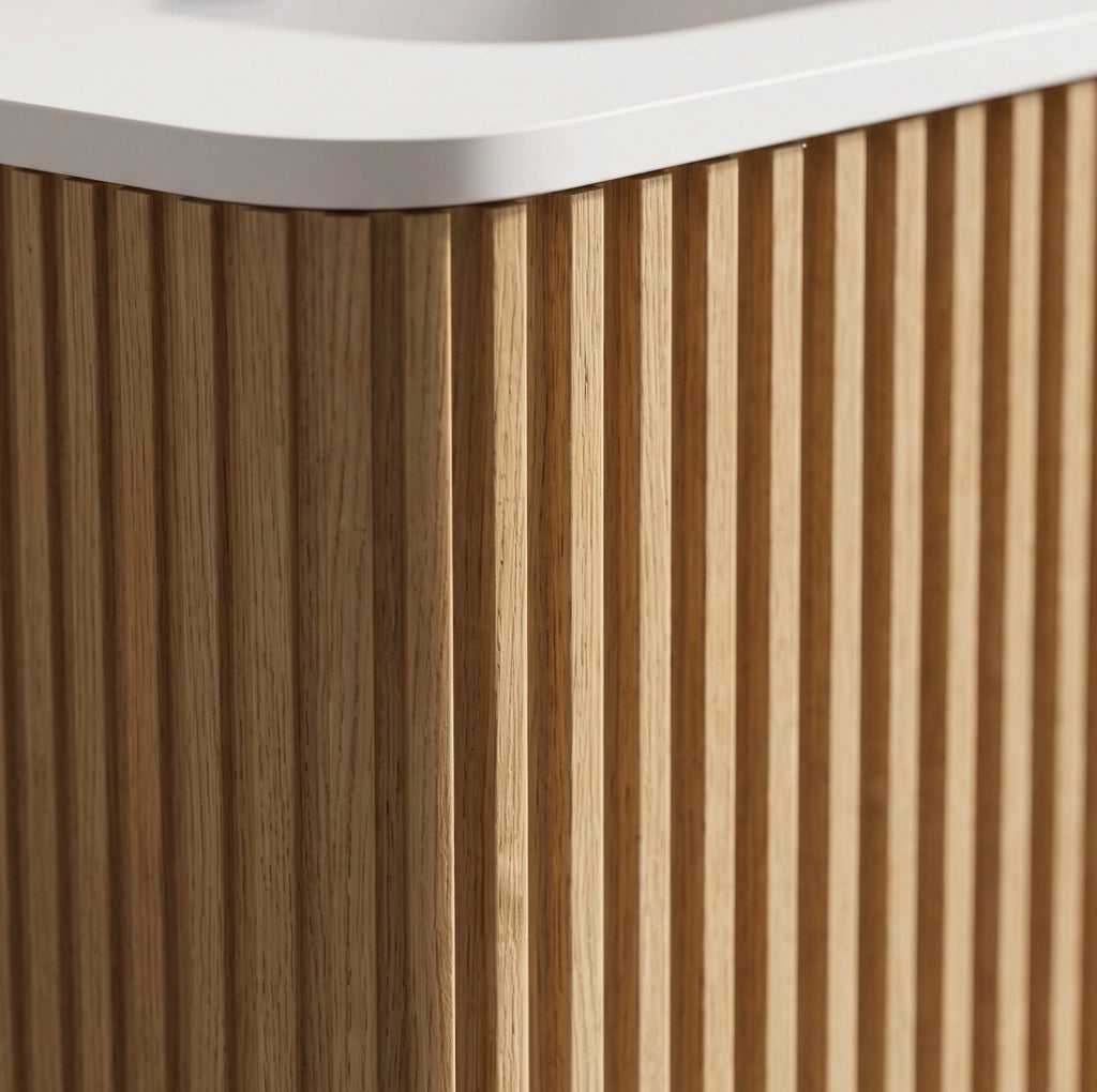 Mobile sottolavabo 80 cm con lavabo in Solid Surface, MDF e compensato rovere