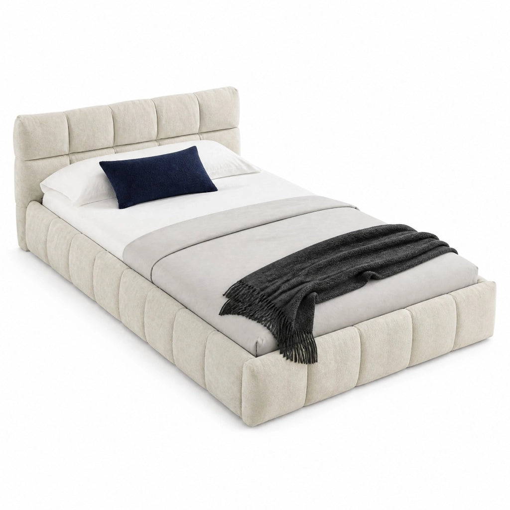 Letto singolo imbottito 90x200 cm beige in ciniglia