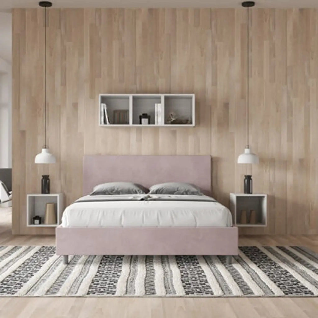 Letto matrimoniale senza rete imbottito 160x200 microfibra glicine Adele
