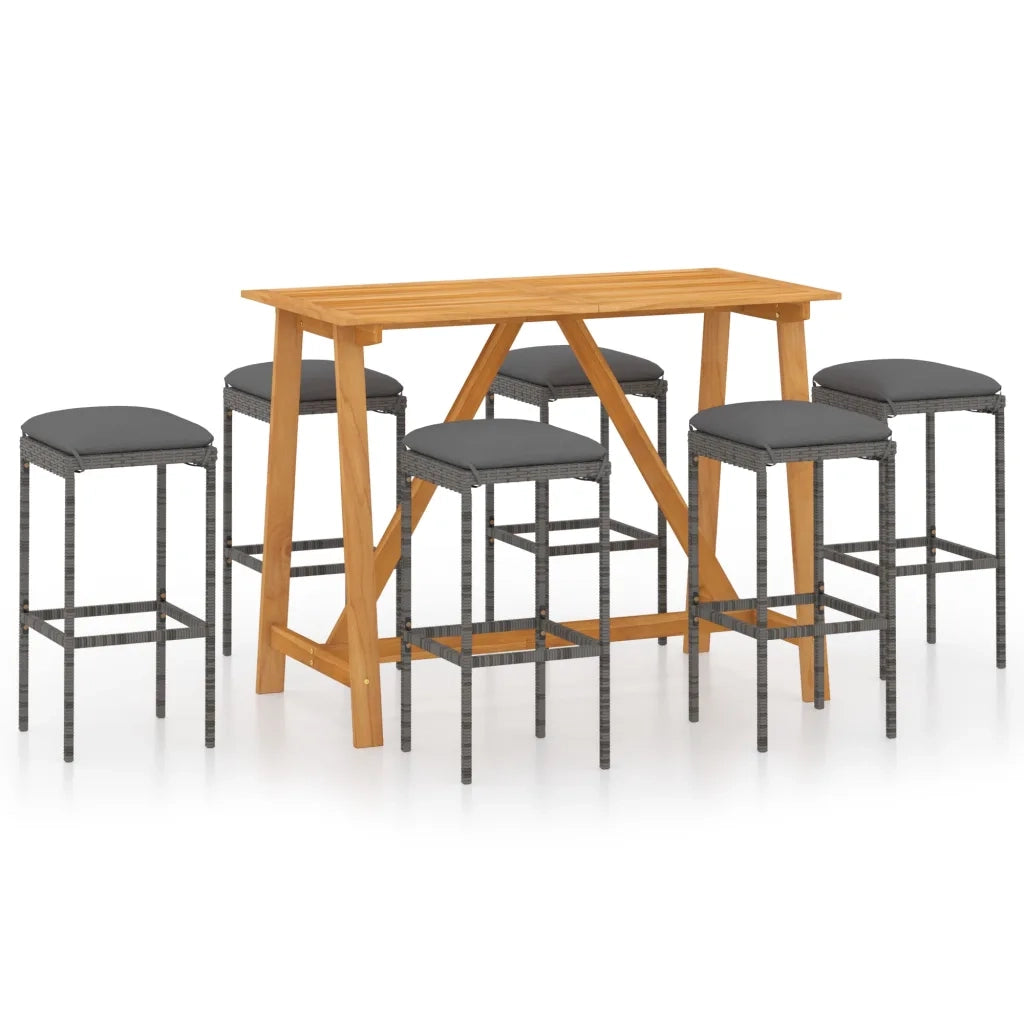 Set da Bar da Giardino 7 pz con Cuscini Grigio 3067967