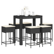 Set Bar da Giardino 7 pz con Cuscini in Polyrattan Nero 3261455