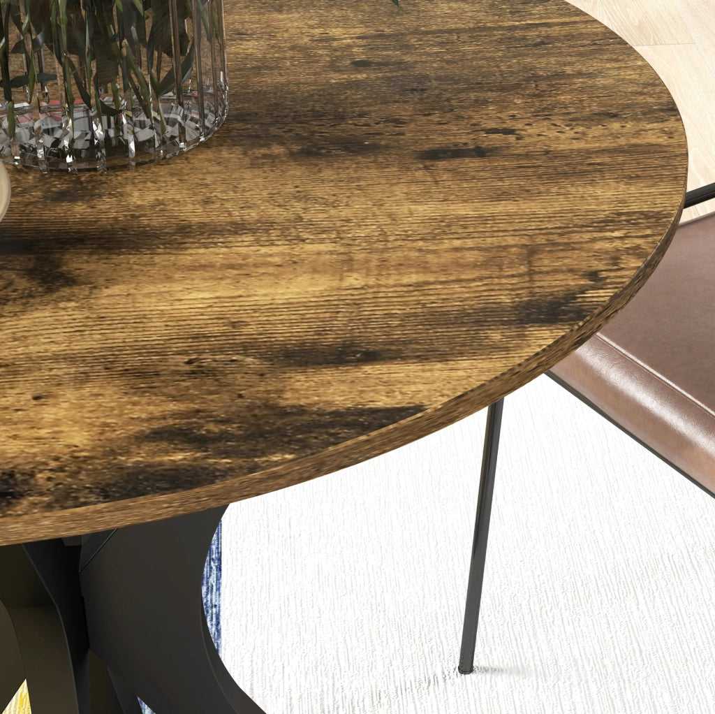 Tavolo da pranzo rotondo 80x75 cm in MDF marrone rustico, base in acciaio, 2 posti