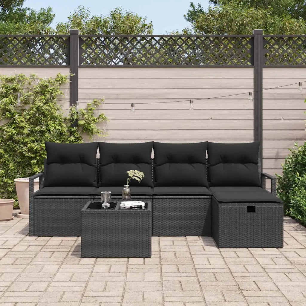 Set Divano da Giardino con cuscino 6 pcs Nero Poly Rattan 3360504