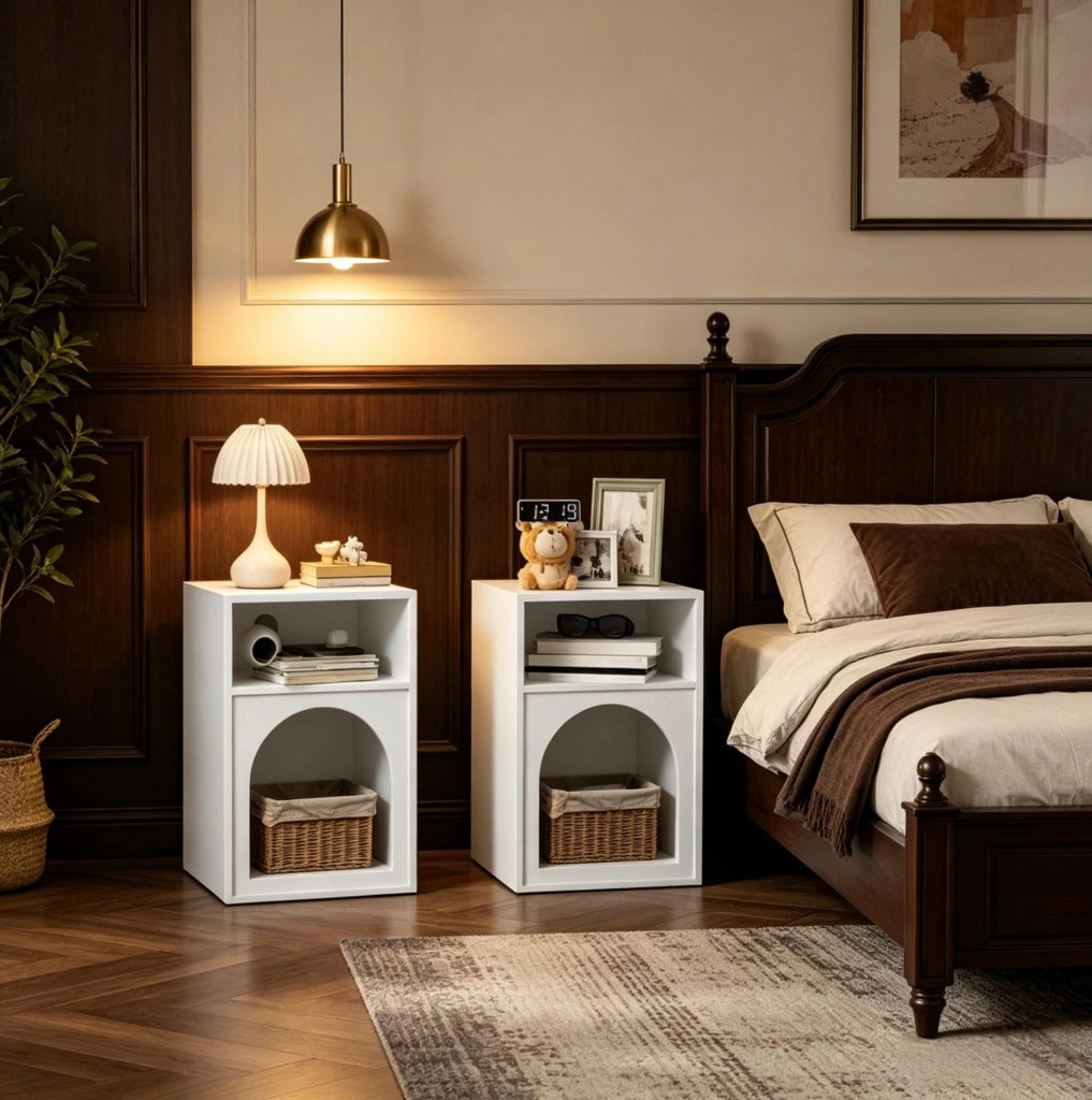 Set di 2 Comodini con Ripiani Aperti 40 x 30 x 60 cm Bianchi - Tavolini per Camera da Letto