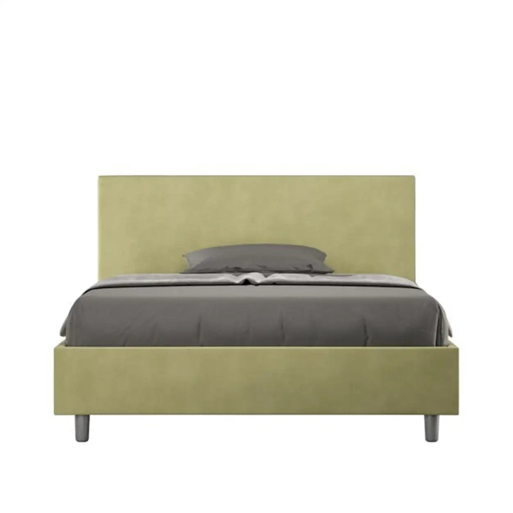 Letto matrimoniale francese senza rete imbottito 140x200 microfibra tè verde Adele