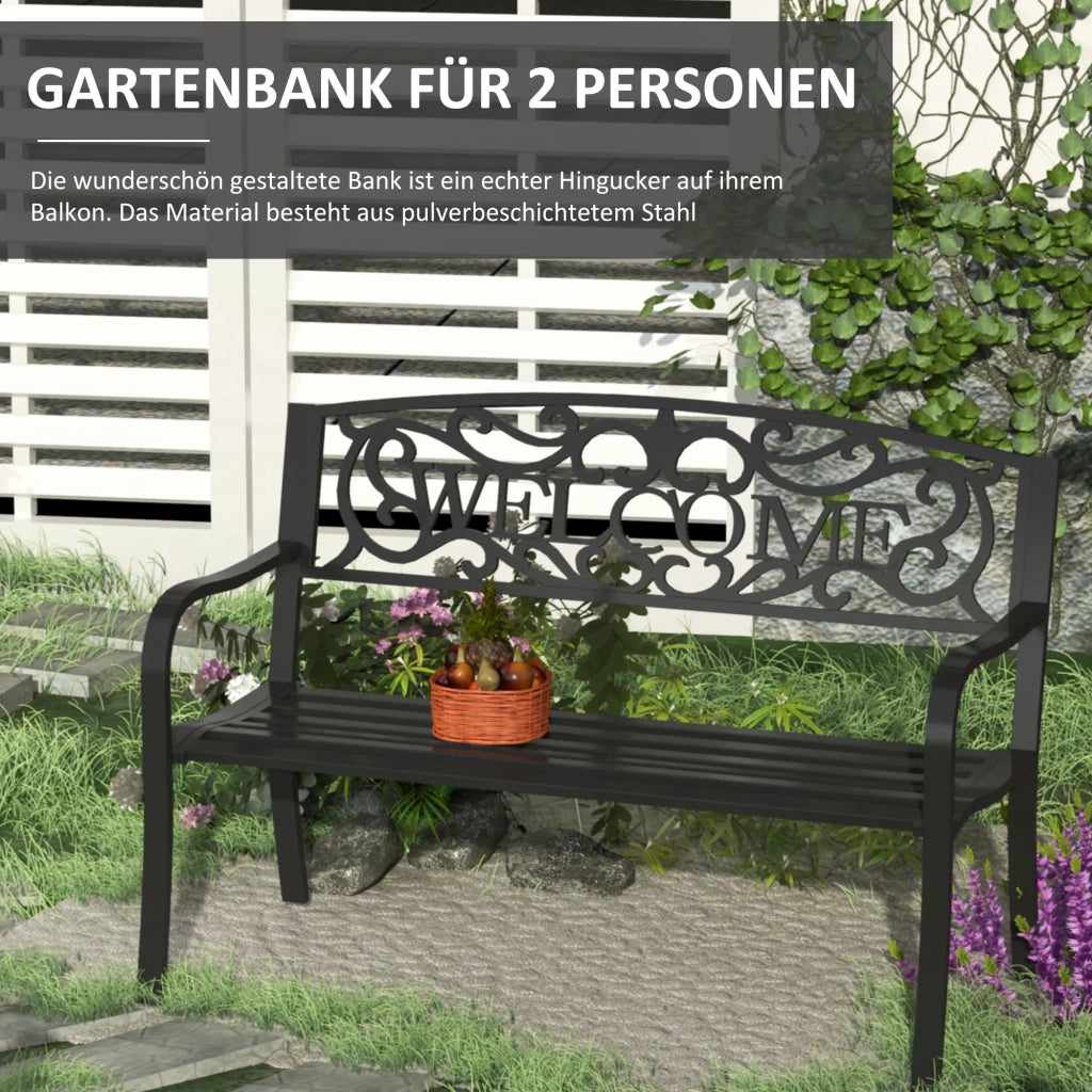 Panca da giardino 2 posti in metallo, stabile con design elegante per esterno e terrazza