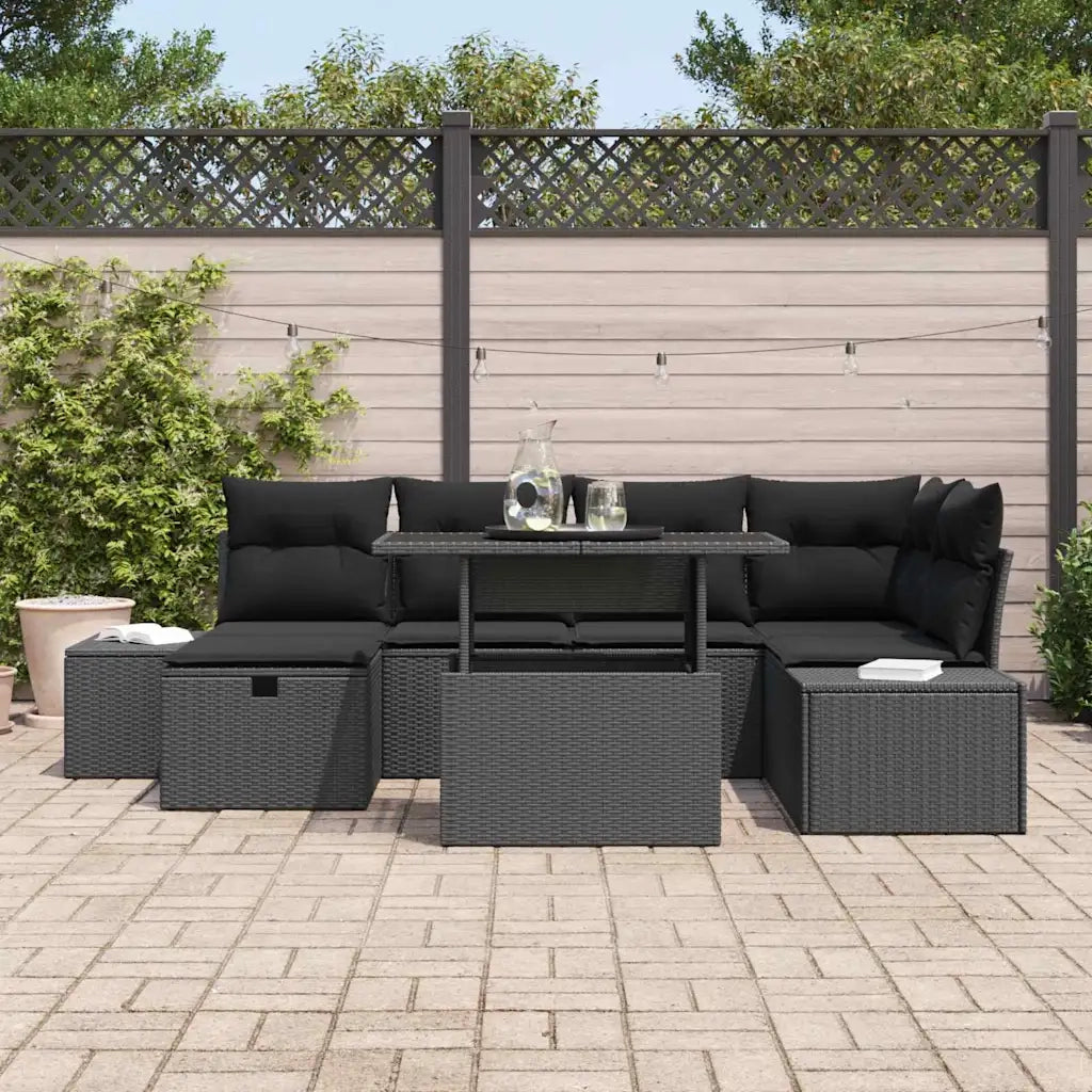 Set Divano da Giardino 7 pcs Nero polyrattan 3361212