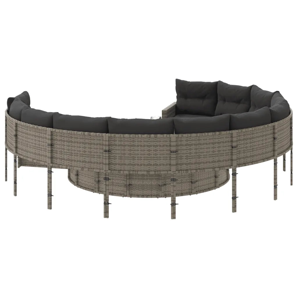 Divano da Giardino con Cuscini Circolare Grigio in Polyrattan 3318532