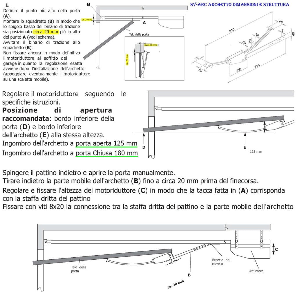 Archetto Adattatore Oscillante Porte Cler Basculanti a Contrappesi di Qualsiasi Marca e Tipo in Acciaio Zincato Sopporta Fino a 200 Kg Evita Oscillazioni e Flessioni Laterali Dimensioni L910XS80 mm