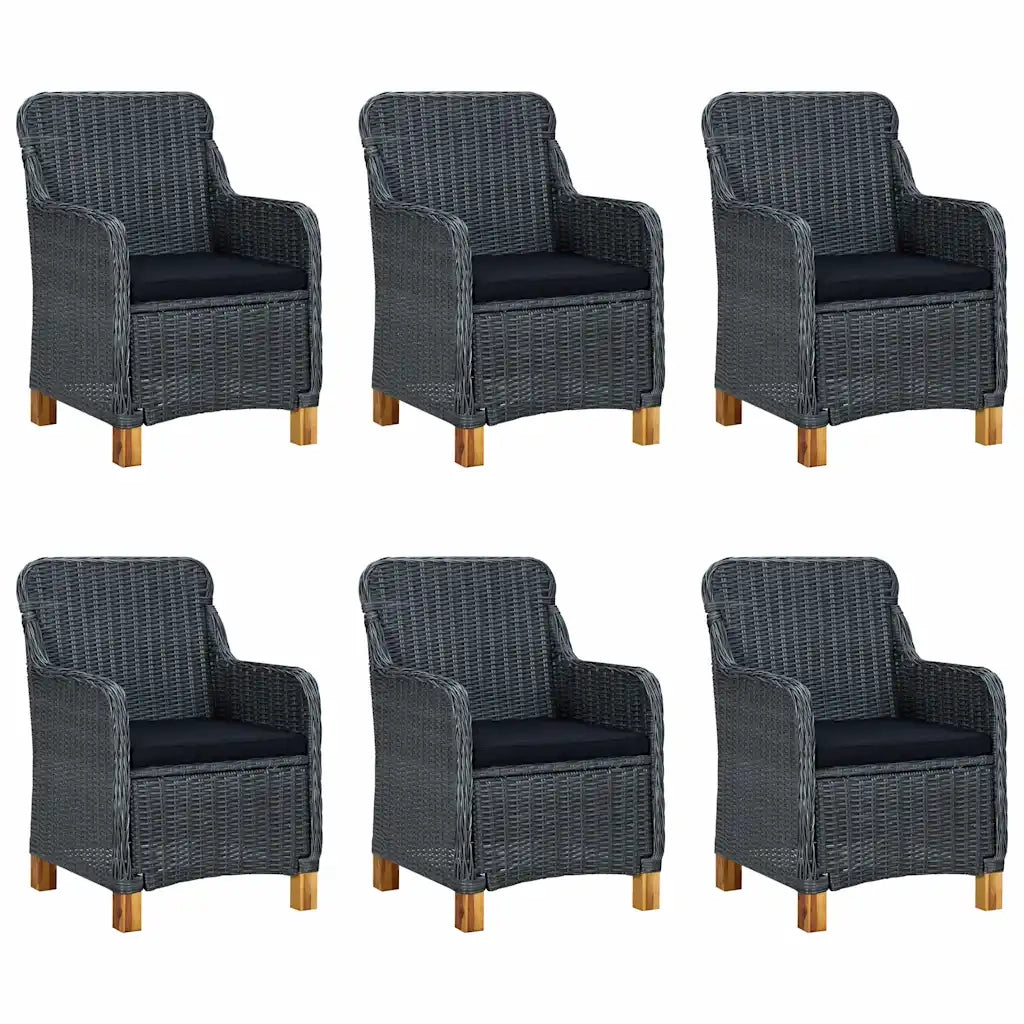 Set Pranzo da Giardino 7 pz con Cuscini Polyrattan Grigio Scuro 3060163
