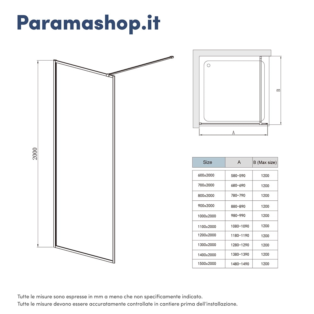 Doccia walk-in full frame 100 cm vetro trasparente profili neri | Rodi