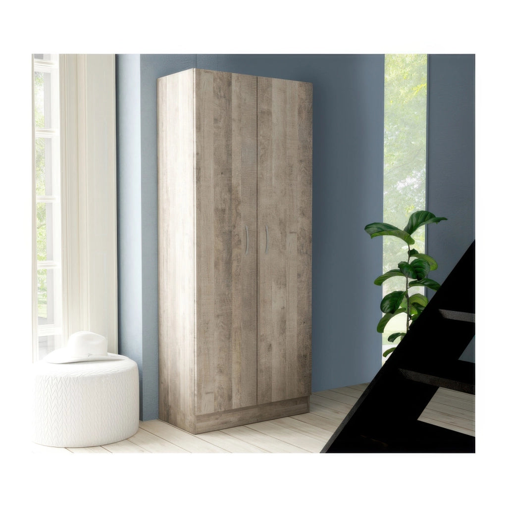 Armadio in Kit Rovere Platino a 2 Ante 71 x 51,5 x h 181 cm con Asta Appendiabiti