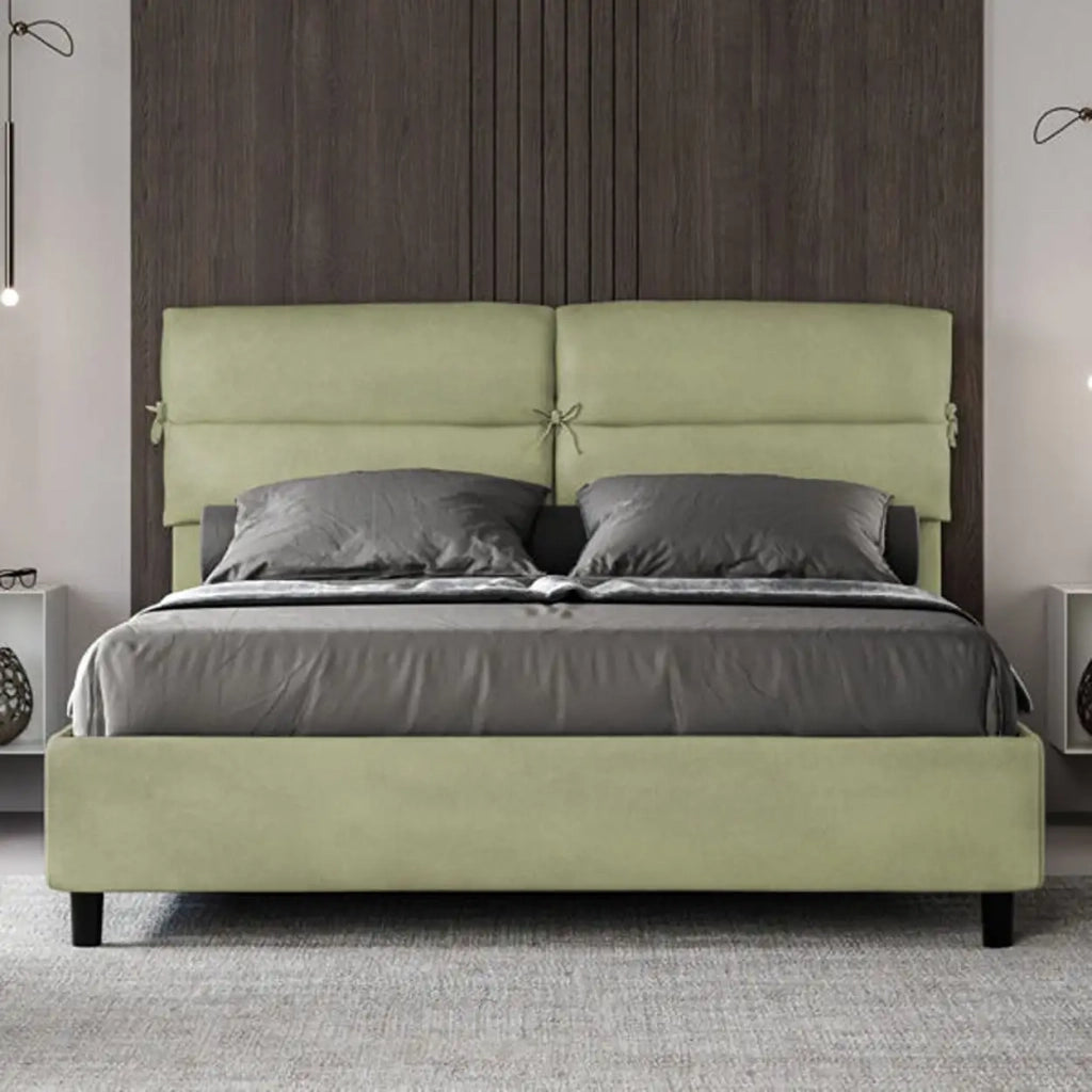 Letto matrimoniale senza rete imbottito 160x210 microfibra tè verde Nandy