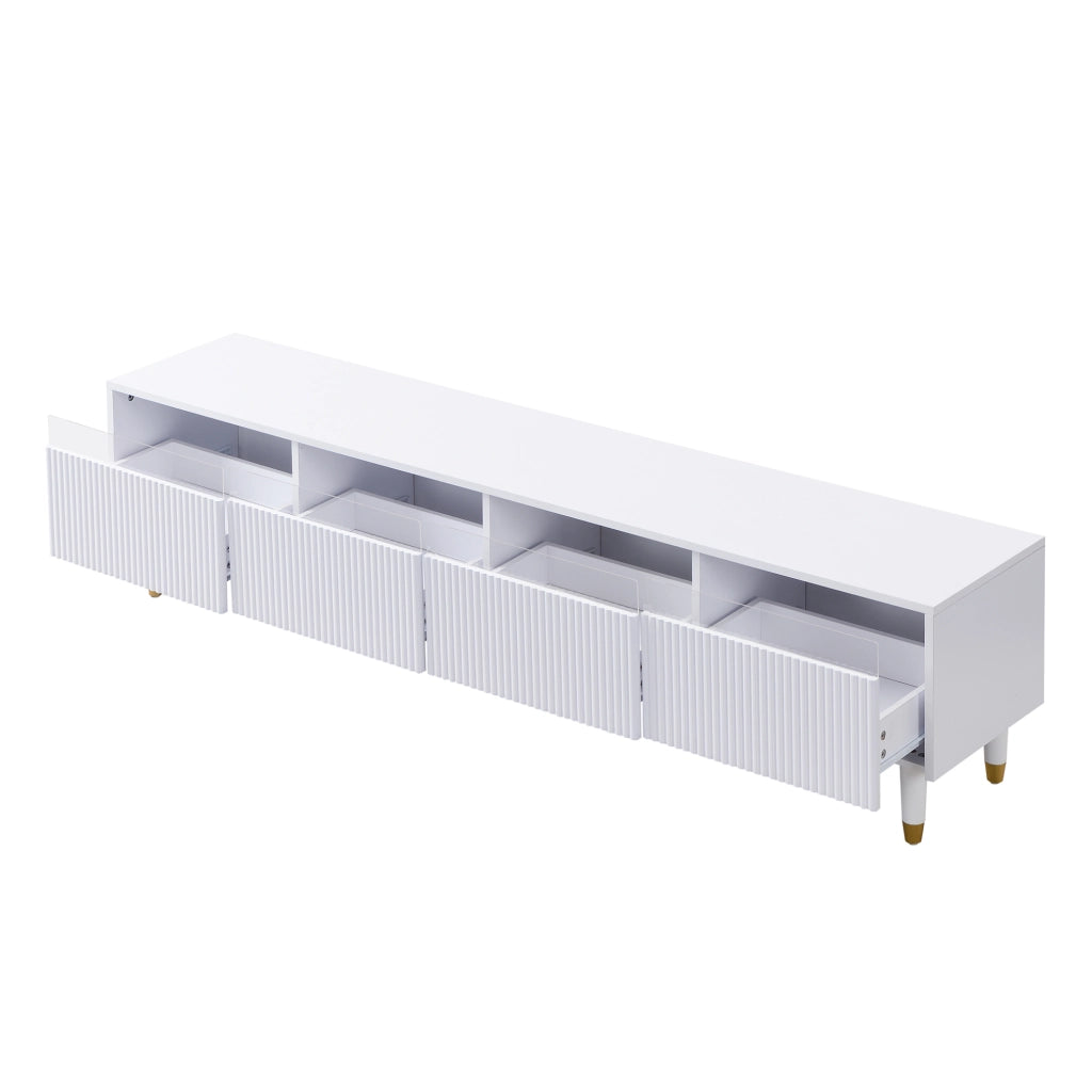 Mobile TV 178x35x45 cm con 4 cassetti e passacavi in MDF bianco
