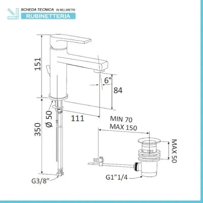 Miscelatore lavabo nero opaco Mariani serie Artic scarico incluso