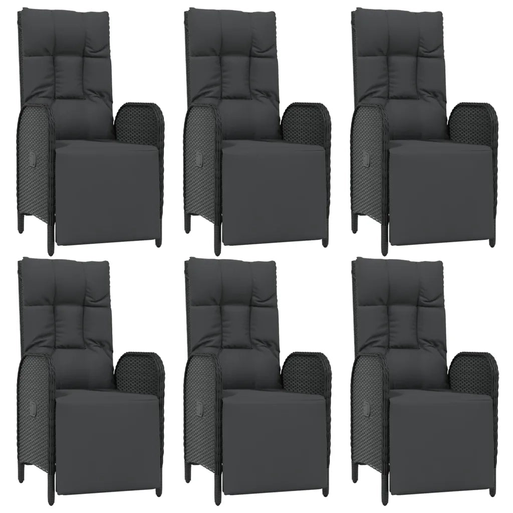 Set da Pranzo da Giardino 7 pz Nero con Cuscini in Polyrattan 3185078