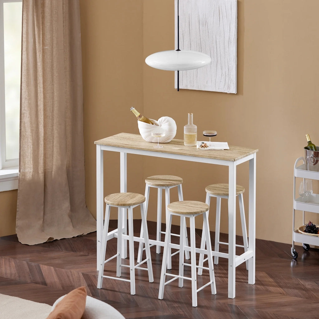 Set 5 Tavolo con 4 sgabelli,Bancone Bar tavolo bar con sgabelli penisola cucina Bianco OGT22-WN