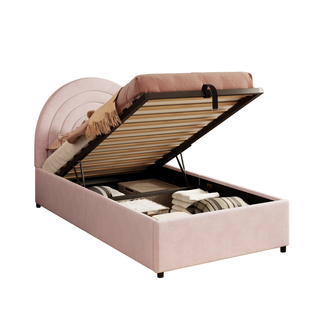 letto imbottito velluto rosa 95 x 211 cm