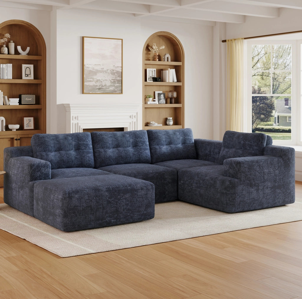 DIVANO Modulare U-form 252x180x82 cm Chenille Blu