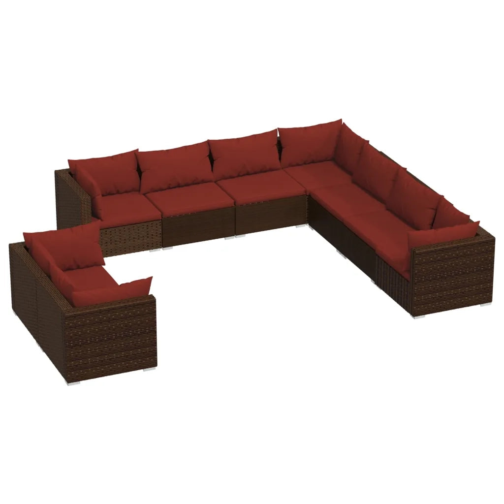 Set Divani da Giardino 9 pz con Cuscini in Polyrattan Marrone 3102499