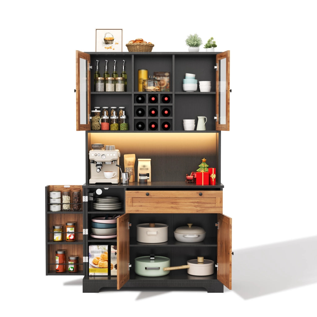 Mobile cucina con LED, prese e portabottiglie 180x105x40 cm