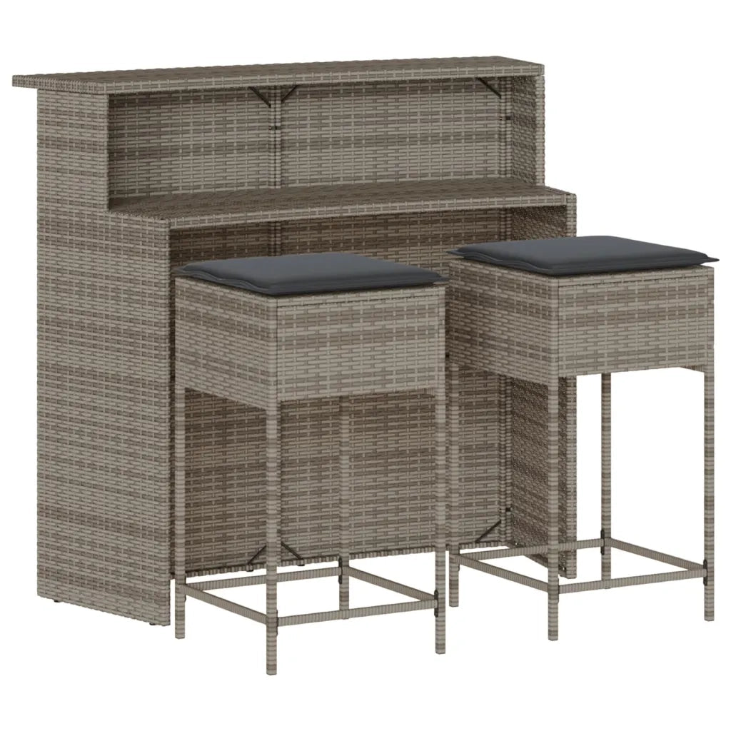 Set Bar da Giardino 3pz con Cuscini Grigio in Polyrattan 3261488